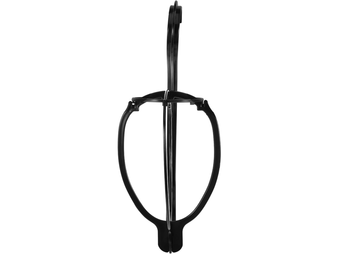 Suporte para peruca de plástico preto com gancho, design multifuncional.