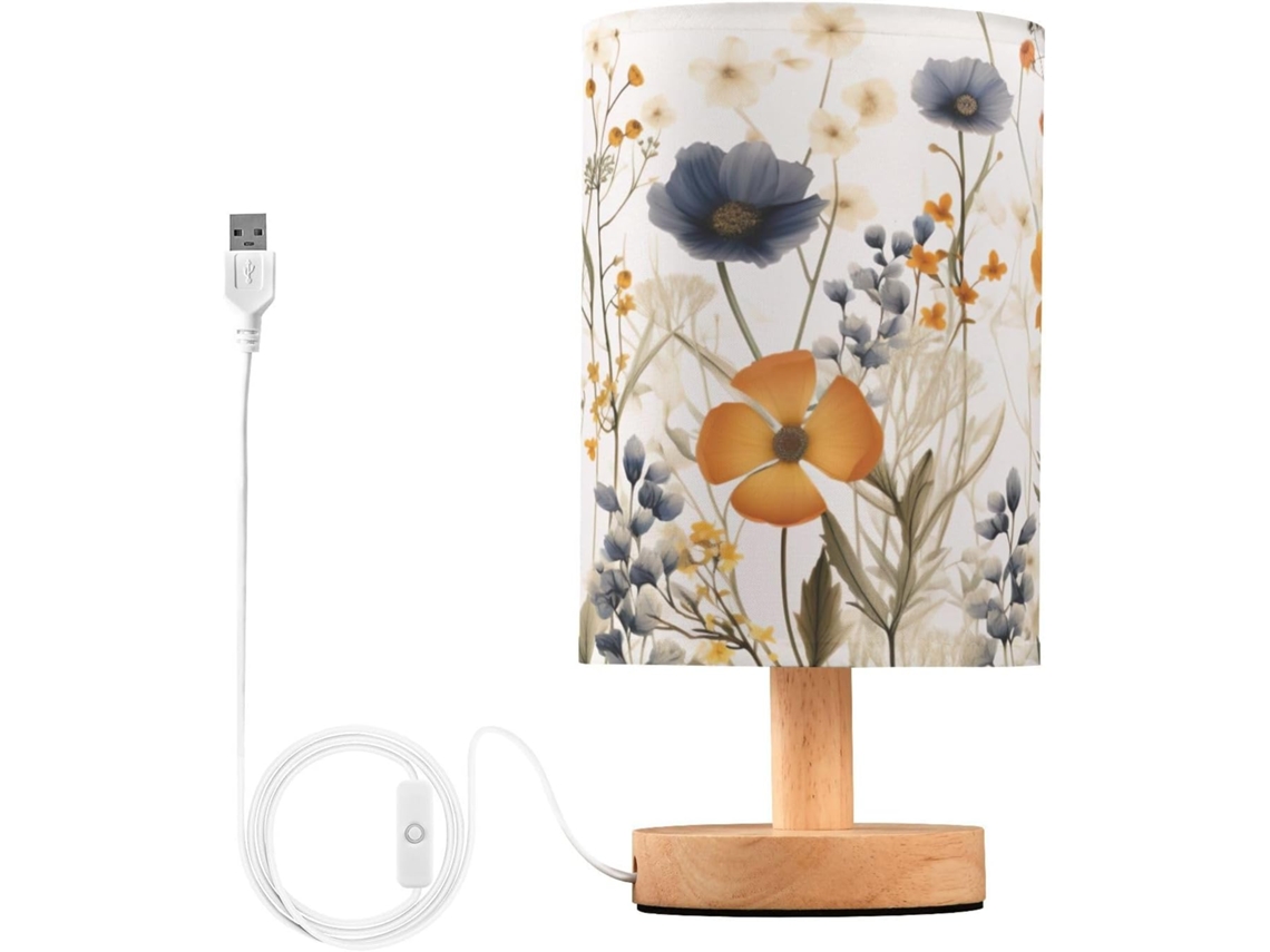 Luminária de cabeceira LED com portas USB, mesa de leitura para quarto, cúpula Tído e base Madeira, escrivaninha para quarto.