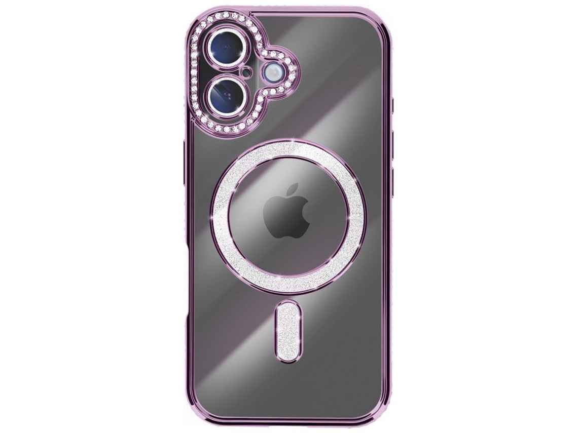 Capa Para Iphone 17 Compatível Com Magsafe Com Moldura De Strass Roxa.