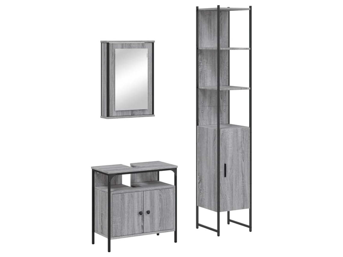 3 Pcs Conjunto Móveis Casa de Banho Madeira Proc. Cinza Sonoma MAISON EXCLUSIVE