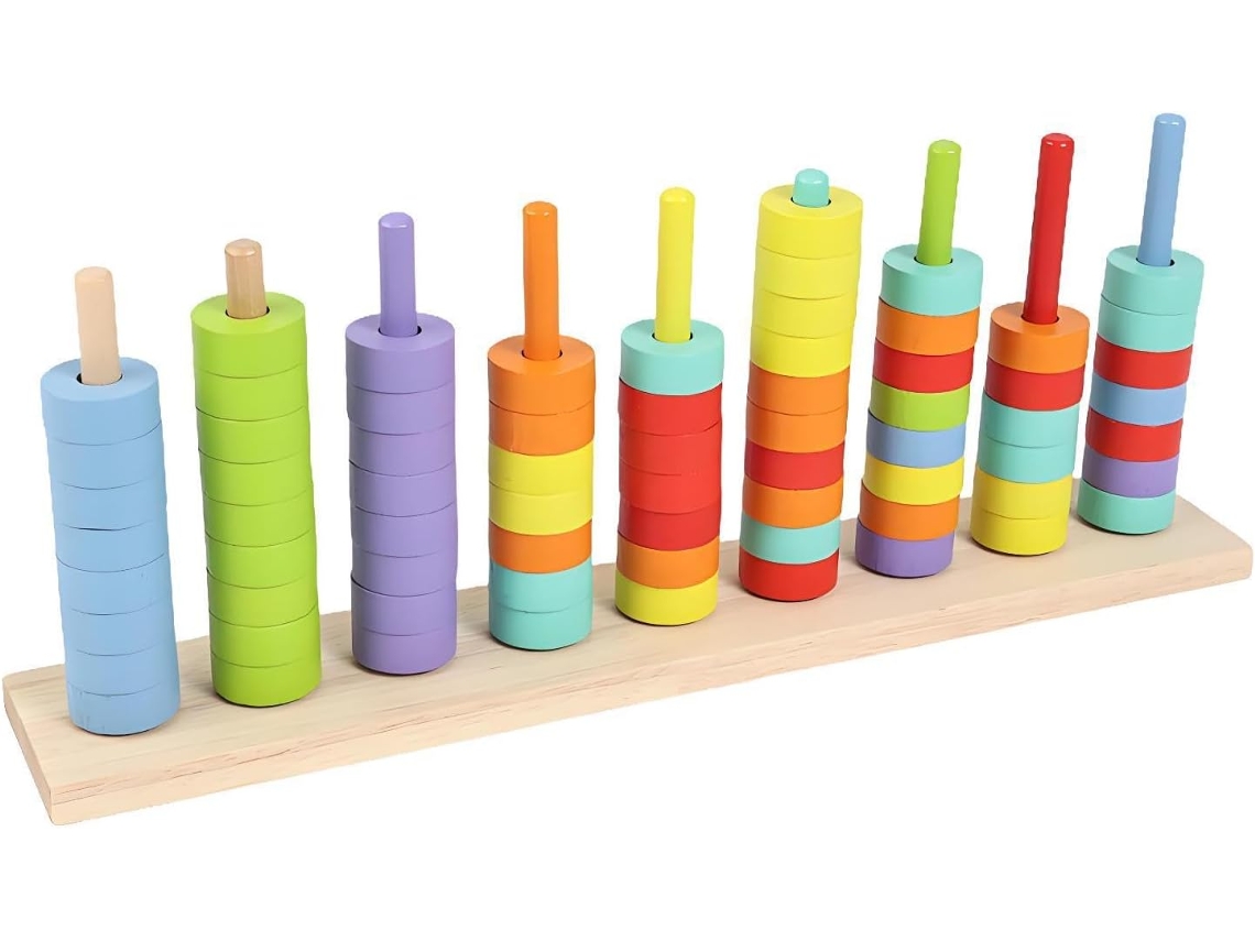 Conjunto De Brinquedos Madeira Coloridos Para Empilhar, Com Blocos