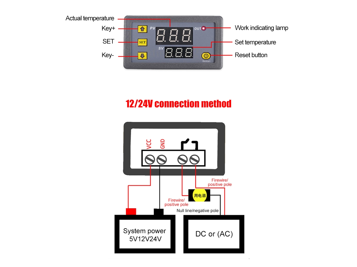 YURU controlador de Temperatura Digital Mini com Display Led, Controle de Aquecimento/resfriamento, 12v/24v/110 220vac