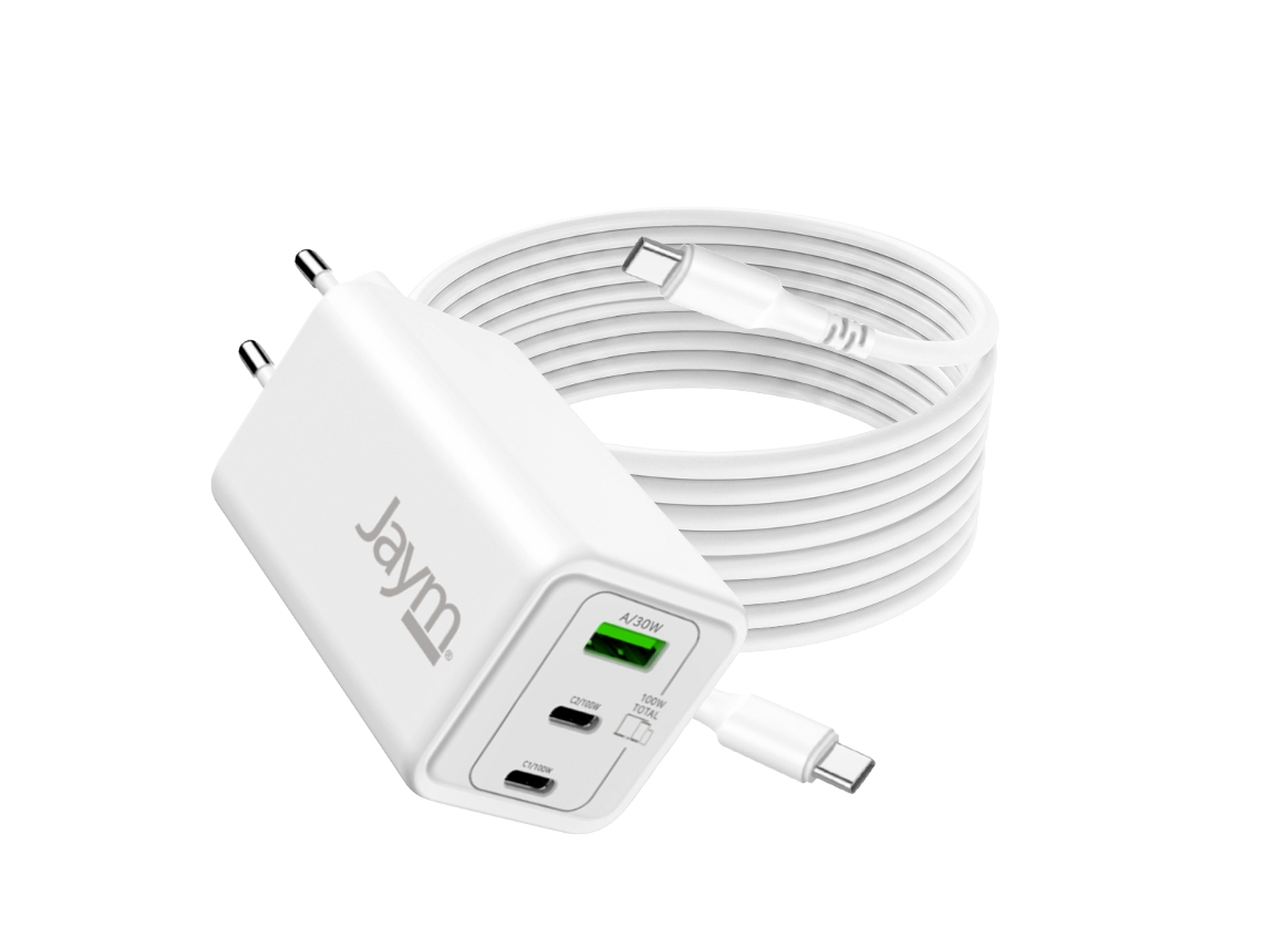 Carregador De Rede Gan 100w Universal 3 Portas Com Cabo Usb-c 2m