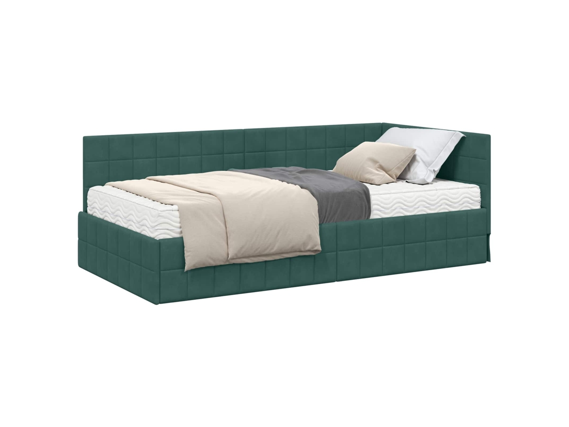 Estrutura de Cama de Canto com Colchão 2 Pcs Veludo Verde MAISON EXCLUSIVE
