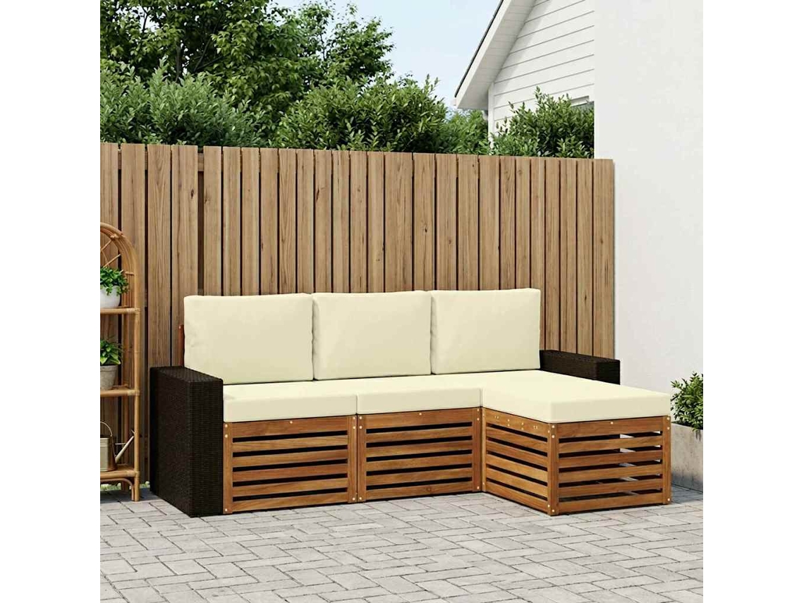 Vidaxl Conjunto De Sofás Para Exterior 4 Unid. Natural E Creme