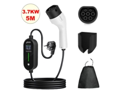 Carregador Portátil Carro Elétrico Tipo 2 SZSMART Rm0 3.7kw 16a Monofásico Ajustável, Ecrã Lcd, Ficha Schuko, Cabo 5m