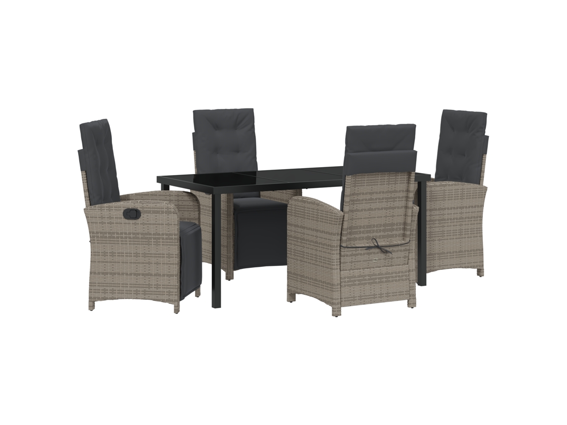 Conjunto 5 De Jantar Com Almofadas Vidaxl De Rattan Poliéster Cinza