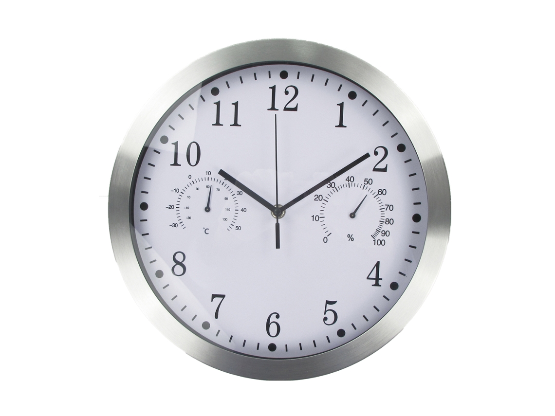 Ferramenta Relógio de Parede com Medidor Temperatura e Umidade-6708-Relógio Umidade-Branco Redondo À Prova D'Águ UISAVE