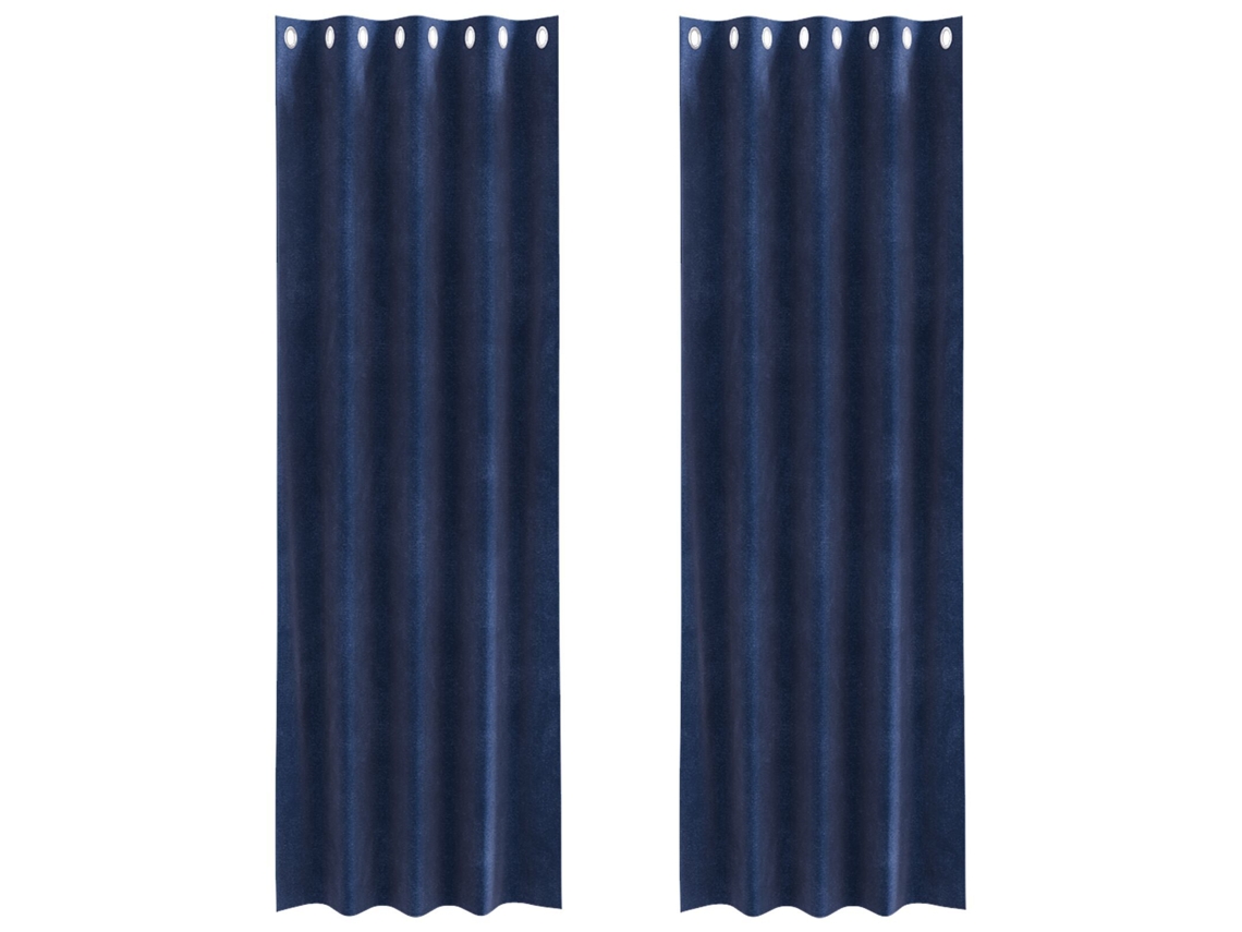 Conjunto 2 Cortinas Opacas Vidaxl Azul Veludo (140 X 225 Cm)