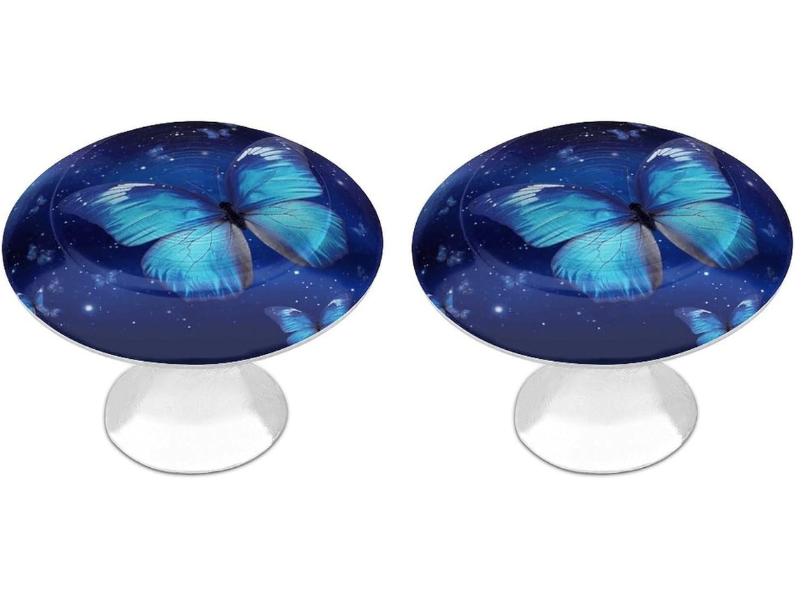 Puxadores Redondos Em Aço Inoxidável, Com Design De Borboleta Estrelada, Na Cor Azul, Com Desenho Circular E De