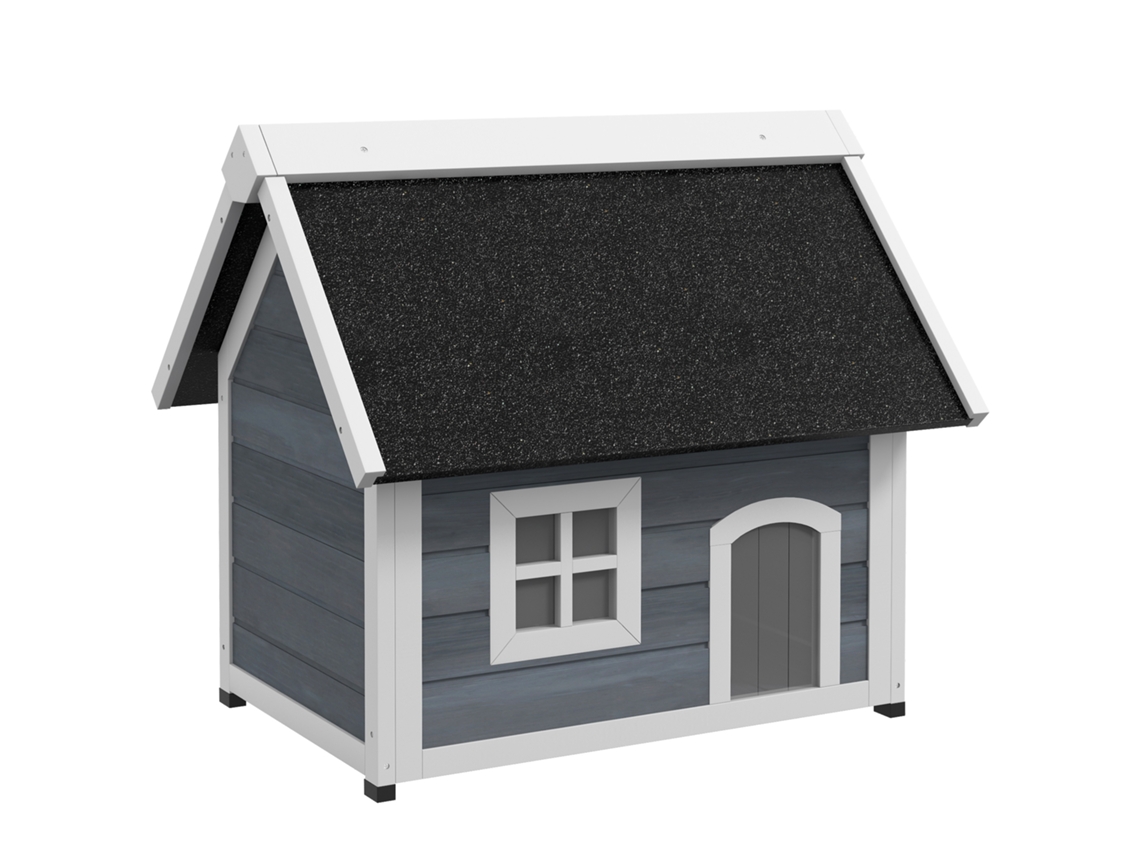 Cabana Madeira para Gatos com Telhado e 3 Portas Cinza 77x58x68cm