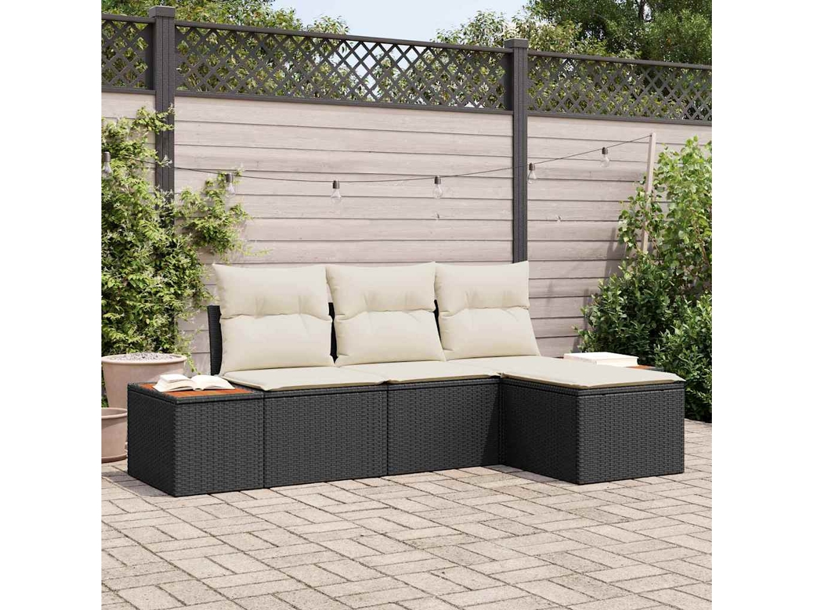 Vidaxl Conjunto De Sofá De Jardim 4 Unid. Preto Vime Pe