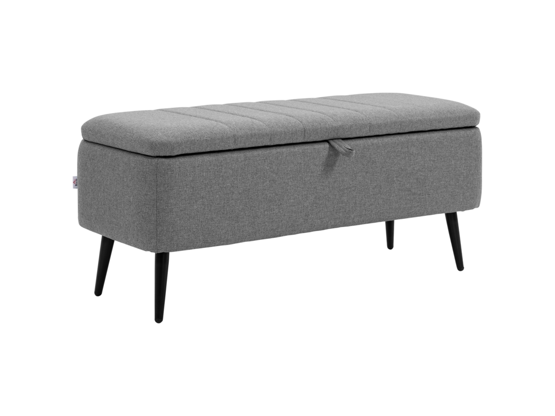 Banco com armazenamento, estofado aparência de linho, pés de aço, 102x40x44 cm, cinza | S/MARCA