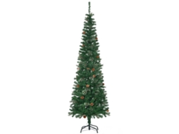 Árvore De Natal 195 Cm 556 Ramos Lápis Estreito Em Formato De Lápis Com 25 Pinhas Base Dobrável Verde