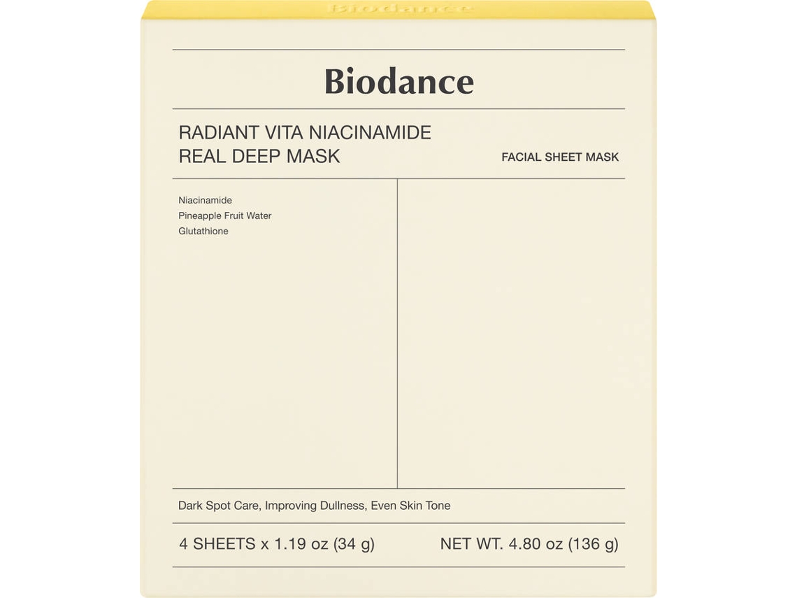 Máscara de Rosto BIODANCE Radiant Vita Niacinamide Real Deep (4 x 34 g)