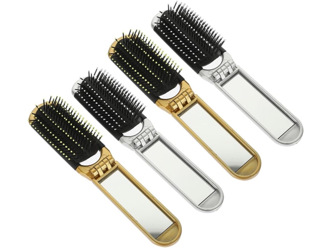Escovas De Cabelo Dobráveis Alipis Para Massagem No Couro Cabeludo, Com Espelho De Viagem, Conjunto De 4 Unidades