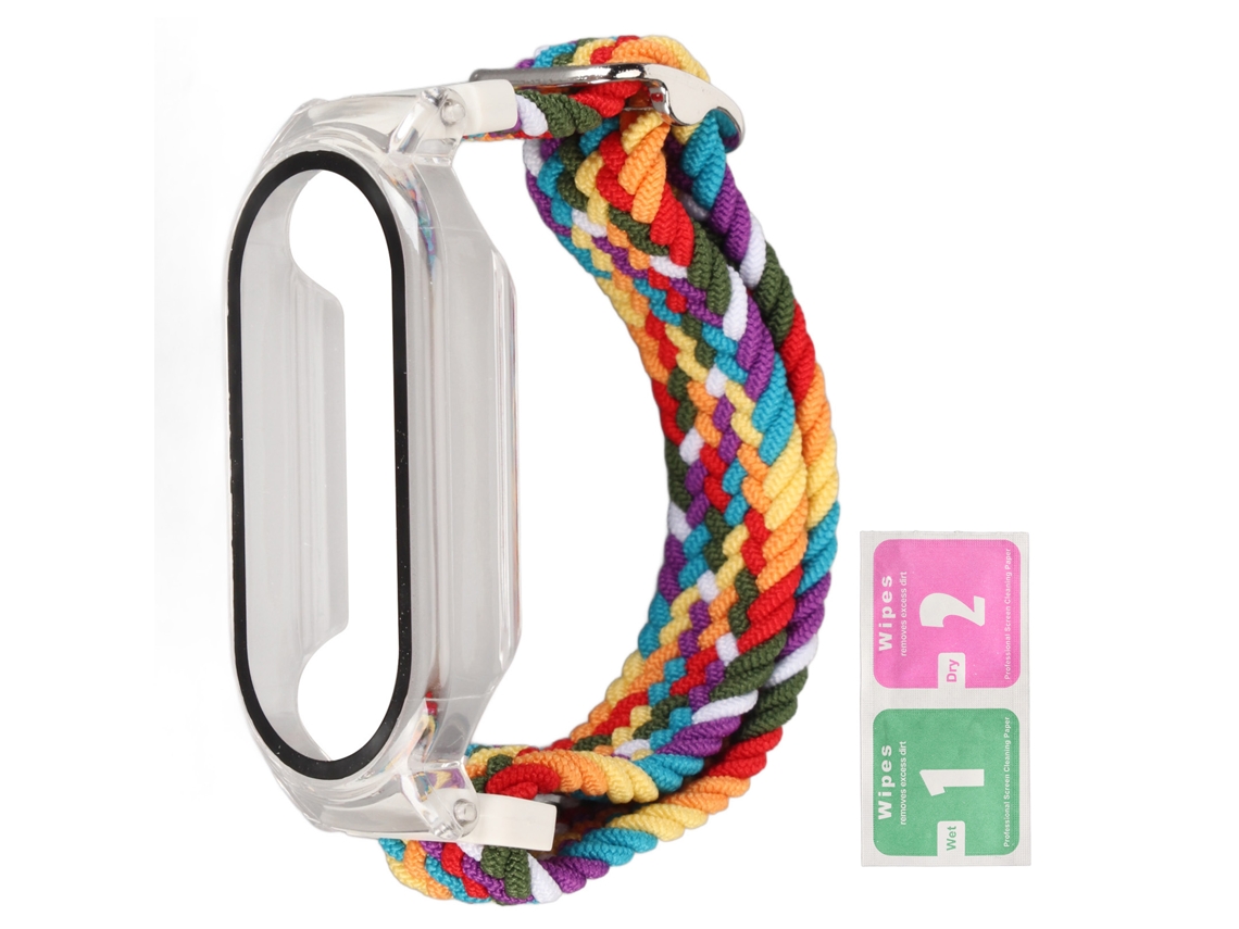 Pulseira de Relógio de Náilon Trançado com Capa Protetora e Protetor de Tela para Mi Band 7
