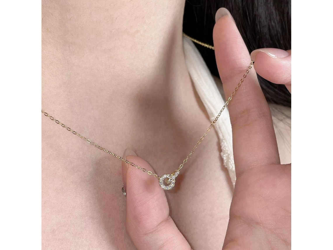 Colar Céu Estrelado Entrelaçado , Prata S925, Design de Anel Duplo de Luxo MDUG (dourado)