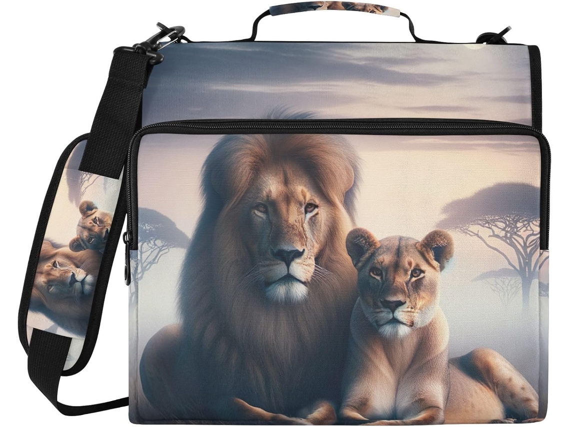 Pasta Organizadora Com Estampa De Casal Leões Africanos, Fichário De 3-argolas Com Zíper Laptop E Material Escolar