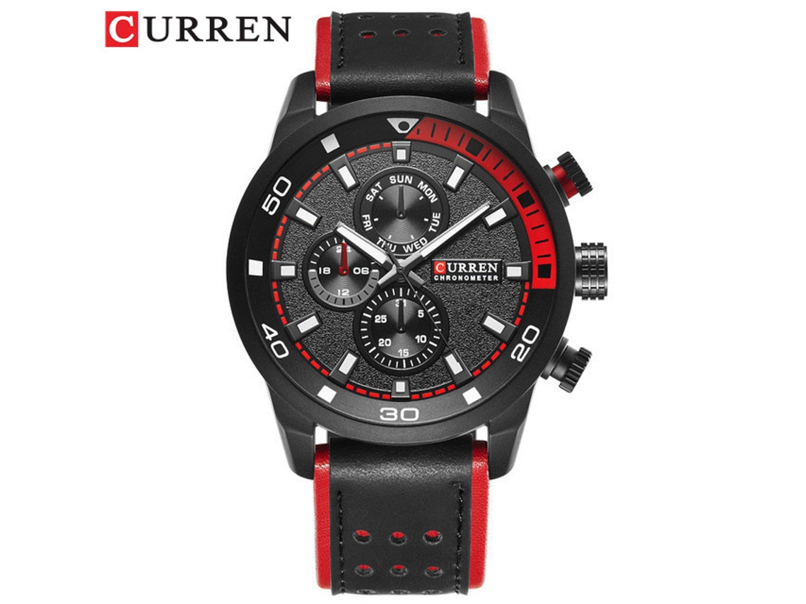 Relógio Masculino À Prova D'água (vermelho), Estilo Casual Com Três Mostradores Falsos, Relógio De Pulso Para Negócios Com Pulseira De Couro.