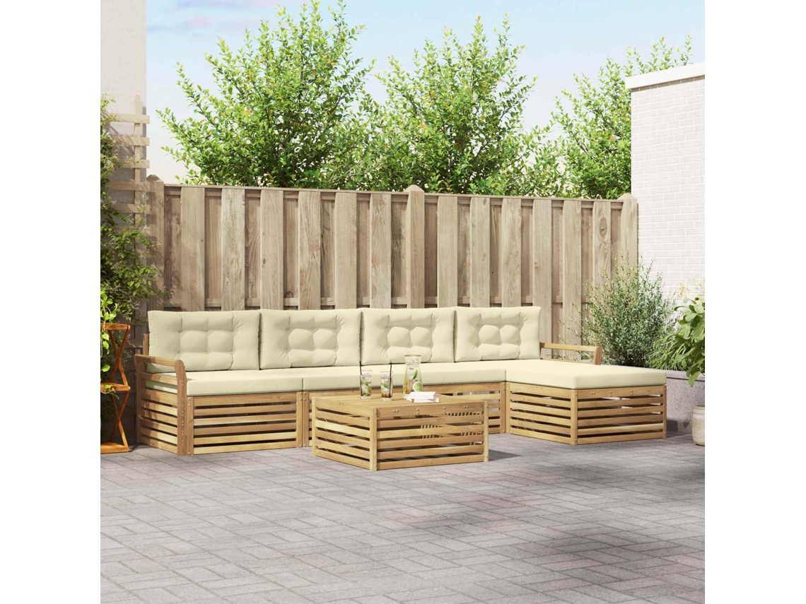 Vidaxl Conjunto De Sofás Para Exterior 6 Unid. Branco E Creme