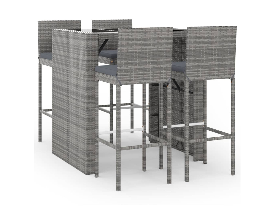 Maison Exclusive - 5 Pcs Conjunto De Bar P/ Jardim C/ Almofadões Vime Pe Cinzento