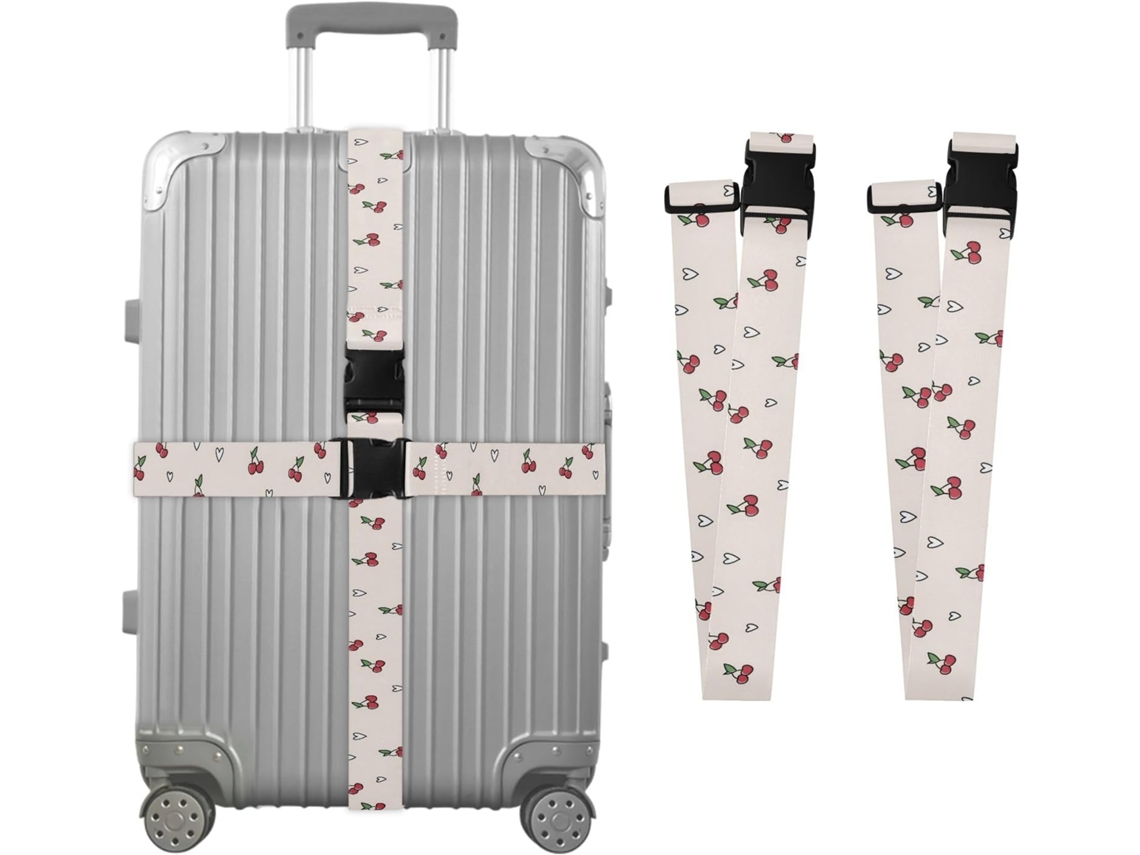 Conjunto De 2 Cintas Bagagem Personalizáveis Com Fivelas Para Malas Design Coração Cereja Creme