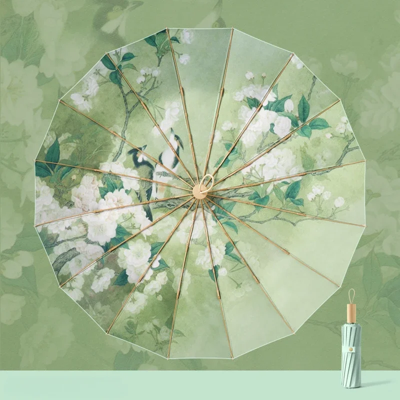 Guarda-chuva Feminino Estampado (floral Branco), Dobrável E Com Proteção Uv, Ideal Para Dias Ensolarados E Chuvosos.