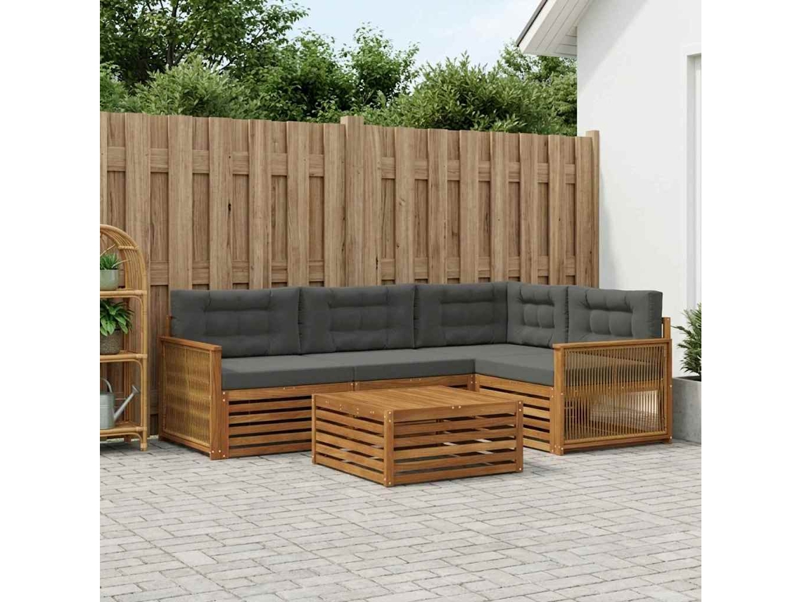 Vidaxl Conjunto De Sofás Para Exterior 5 Unid. Natural E Antracite