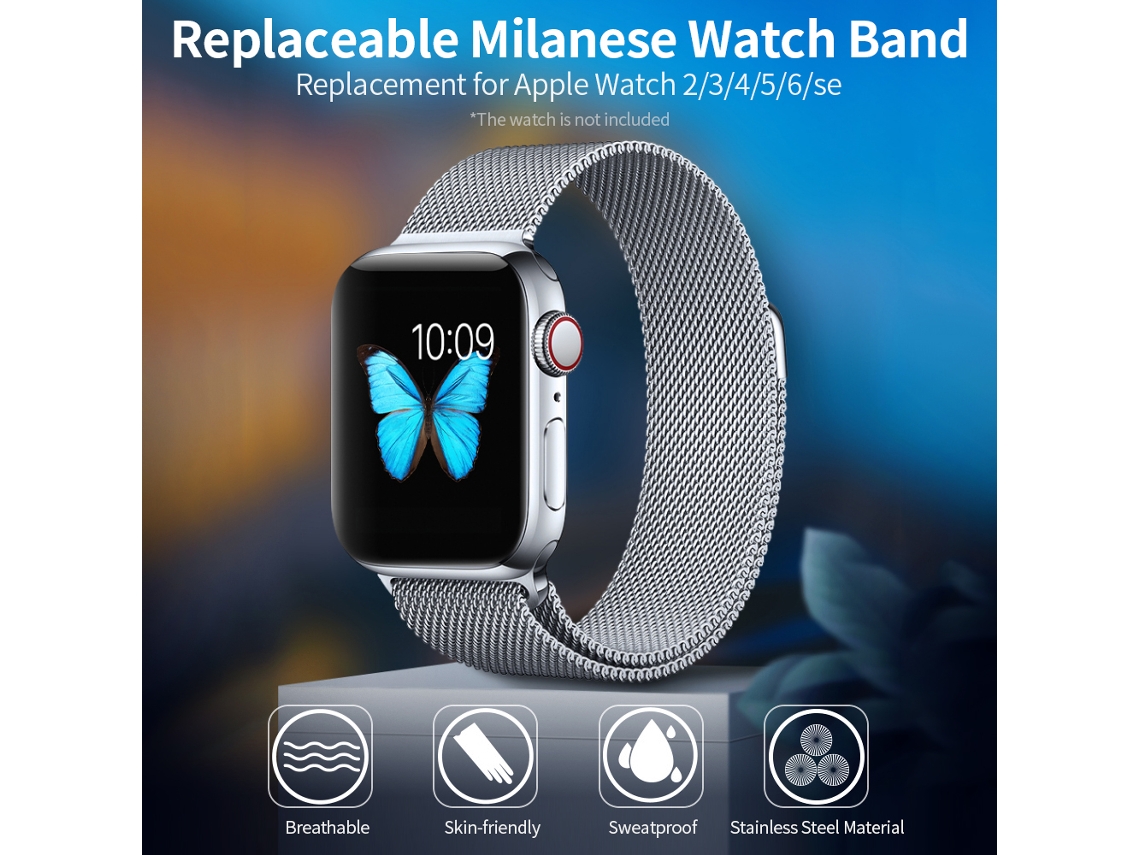Pulseira De Relógio Magnética Milanesa De Aço Inoxidável Substituível Para Apple Watch 2/3/4/5/6/se 38/40mm Prata
