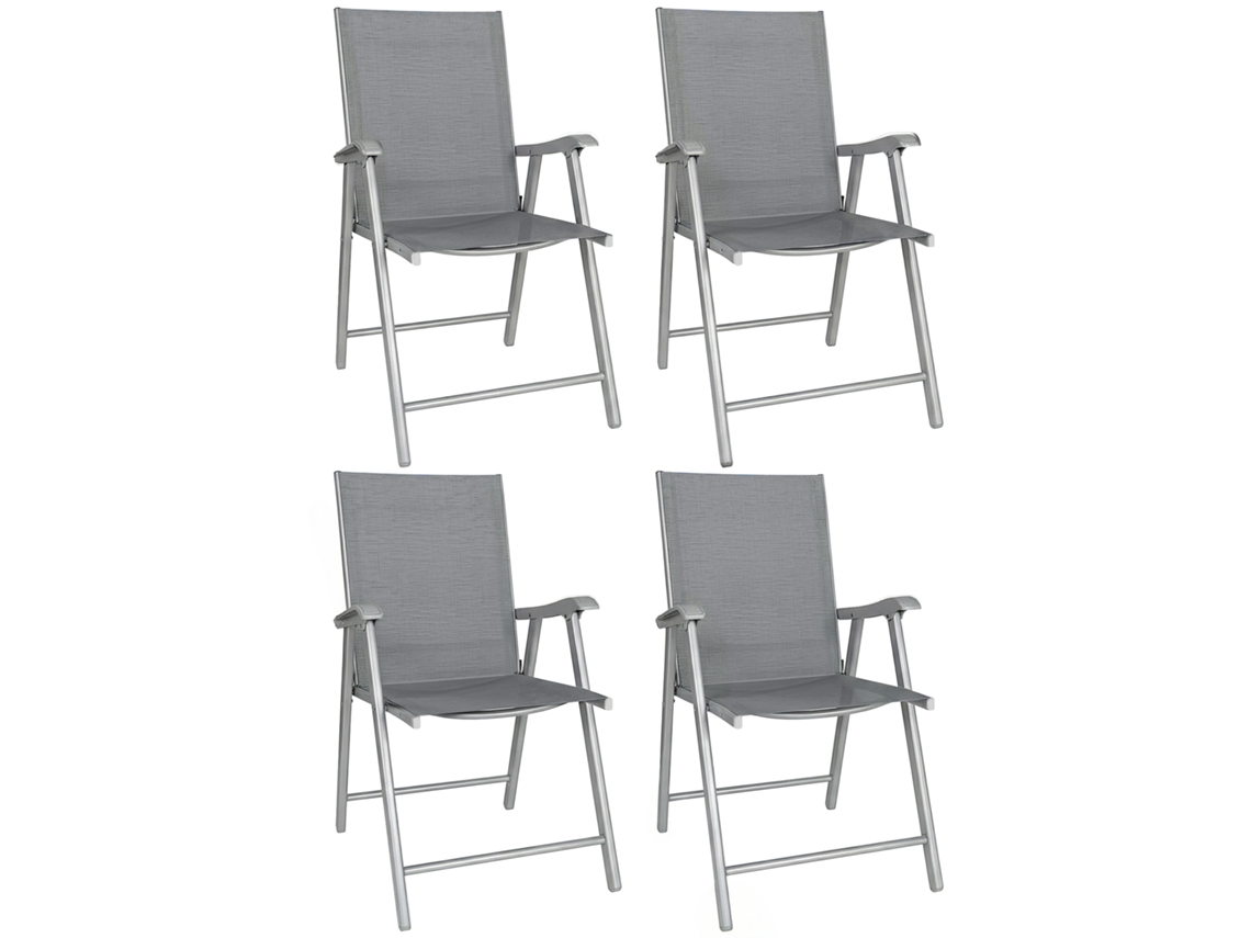 Conjunto de 4 Cadeiras de Campismo Dobráveis Cadeiras de Jardim com Tecido Textilene Respirável Claro 58x62x97 Cm Cinza