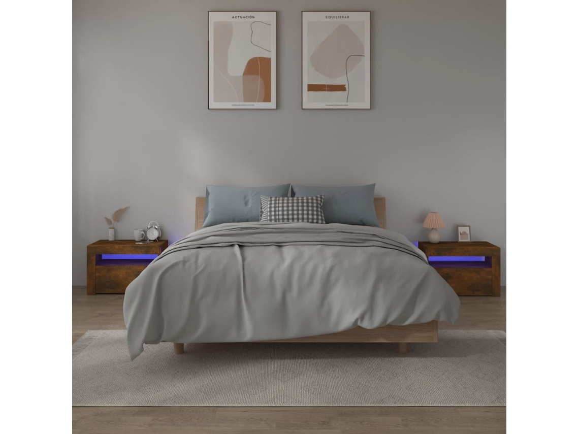 Vidaxl Mesas Cabeceira C/ Leds 2 Pcs 60x35x40 Cm Carvalho Fumado