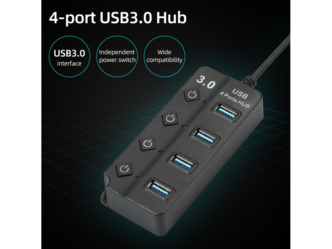 Conversor Hub Usb3.0 4 Em 1 Com 4 Portas E Interruptores De Energia Independentes Para Mouse, Teclado E Pen Drive