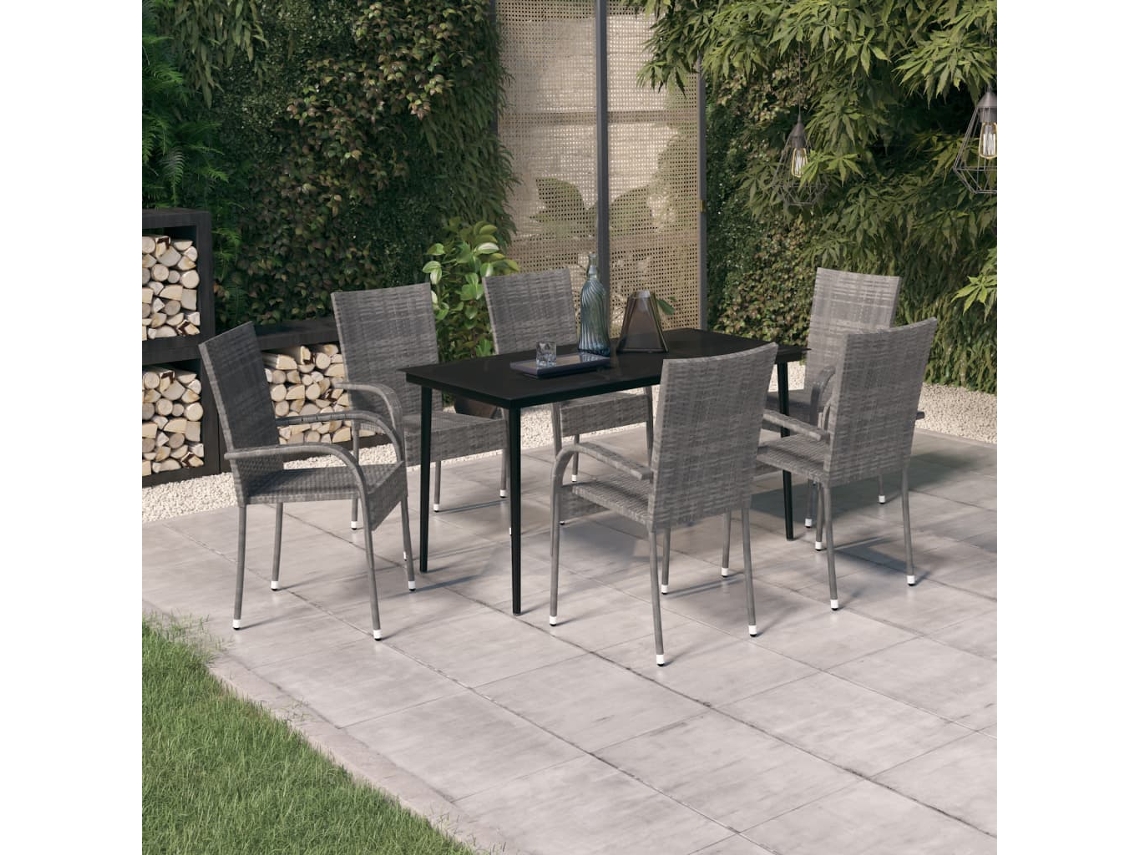 Vidaxl 7 Pcs Conjunto De Jantar Para Jardim Cinzento E Preto
