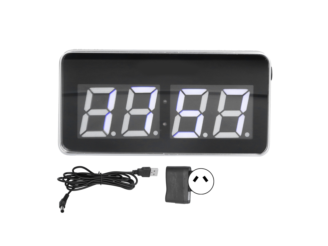 Relógio de mesa digital LED Baok com espelho iluminado, calendário perpétuo, USB e plugue padrão australiano para quarto e escritório.