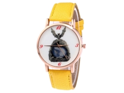 Relógio de quartzo unissex com pulseira de couro PU, mostrador amarelo Batman, Zhoulianfa