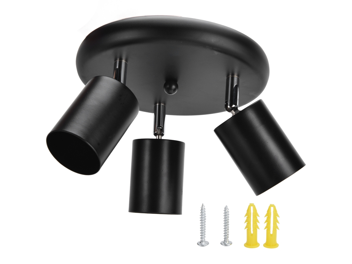 Suporte de spot de teto gu10 3 cabeças rotativas 85 265v material ferro preto para quarto restaurante shopping | S/MARCA