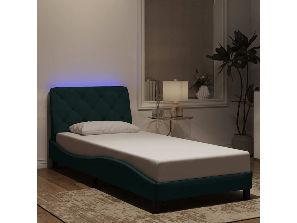 Vidaxl Estrutura De Cama Com Led Sem Colchão 90x200 Cm Veludo Verde-escuro
