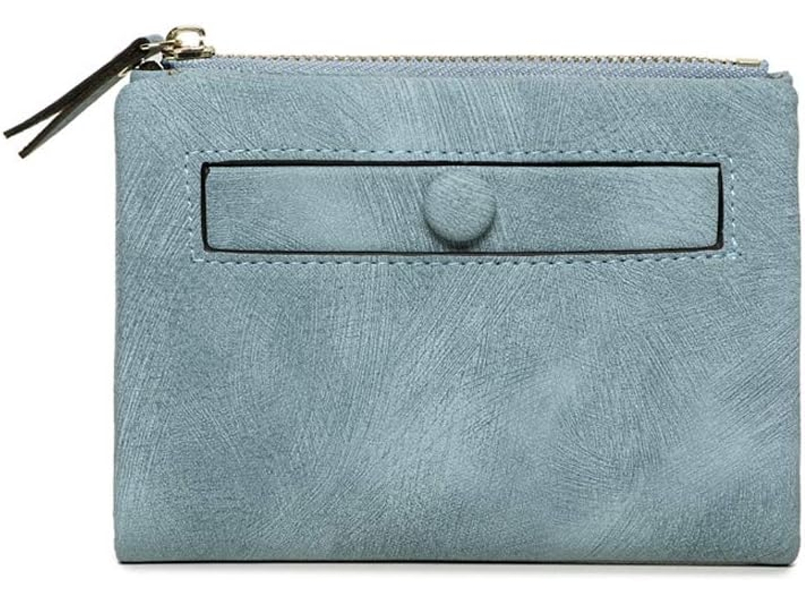 Carteira Feminina Bifold Em Pele Slim E Compacta - Azul