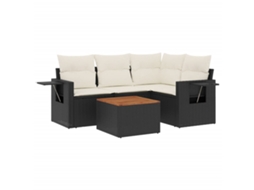 Maison Exclusive - 5 Pcs Conjunto Sofás De Jardim Com Almofadões Vime Pe Preto