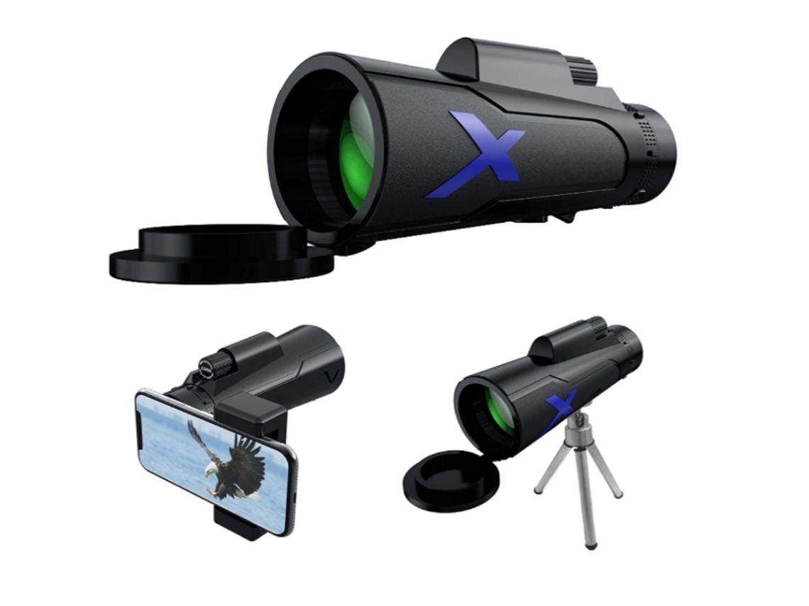 Telescópio Monocular, Monocular À Prova Dágua 12x50 Com Suporte Para Smartphone E Prisma De Tripé Para Observação De Pássaros Bestvite (preto)
