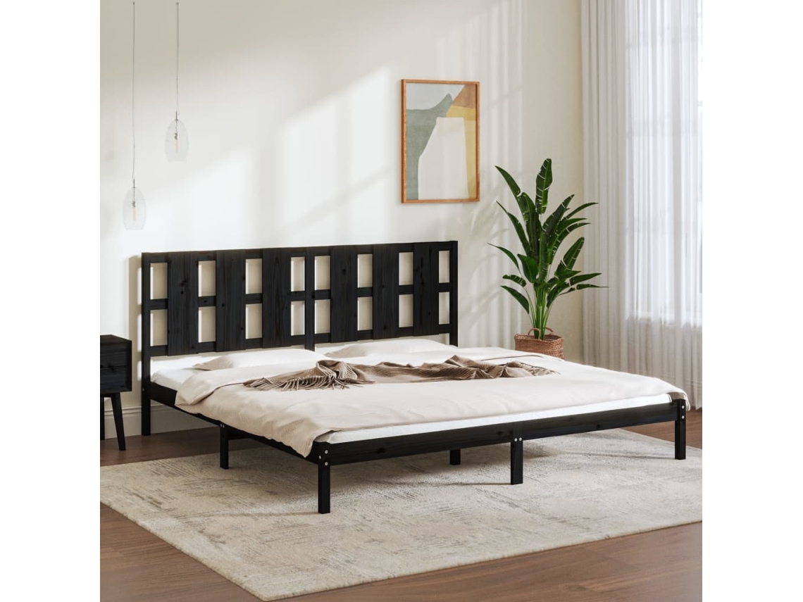Estrutura De Cama 200x200 Cm Pinho Maciço Preto