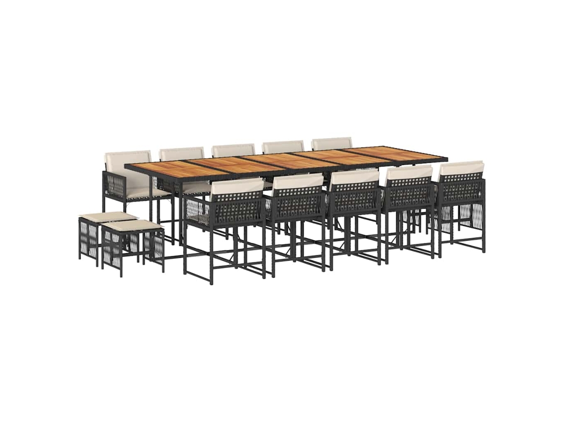 Conjunto de Jantar 15 Pcs para Jardim com Almofadões Vime Pe Preto MAISON EXCLUSIVE (15 pcs)