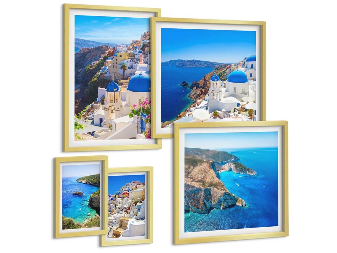 Conjunto De Pinturas Ilhas Gregas Cúpulas Azuis Espelharte (5 Peças)