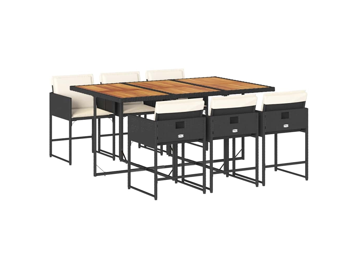 Conjunto de 7 Jantar para Jardim com Almofadões Vime Pe Preto MAISON EXCLUSIVE