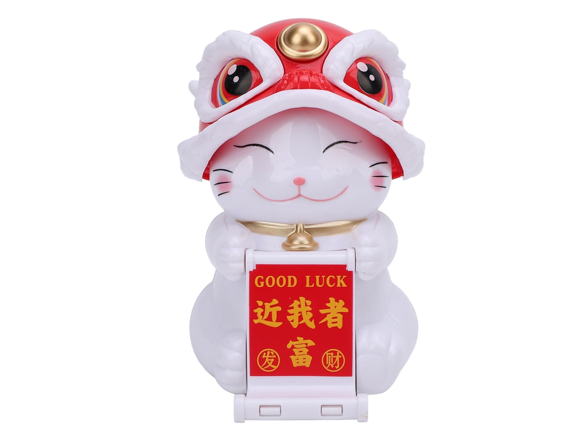 Ornamento de Painel de Carro Gato da Sorte Chinês Dança do Leão Solar Energia Plástico Vermelho | S/MARCA