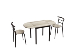 Conjunto Jantar 3 Peças 2 Cadeiras + 1 Mesa Oval, Mdf E Aço Para Espaços Pequenos