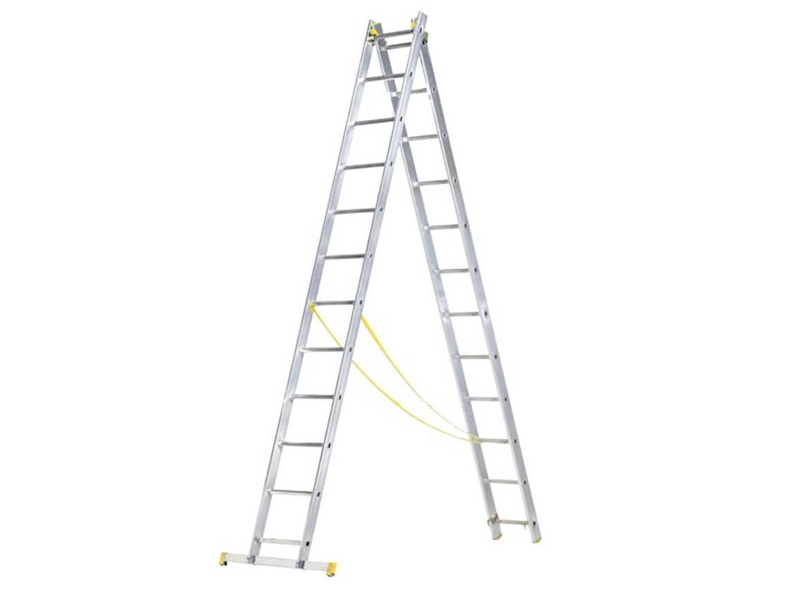 Escalera aluminio 2 tramos 12+12 peldaños. plegable, antideslizante, resistente