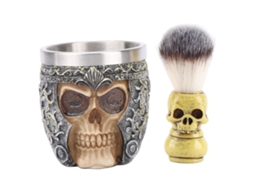 Kit De Barbear Para Homem Com Copo De Aço Inoxidável E Escova De Barba Craneo