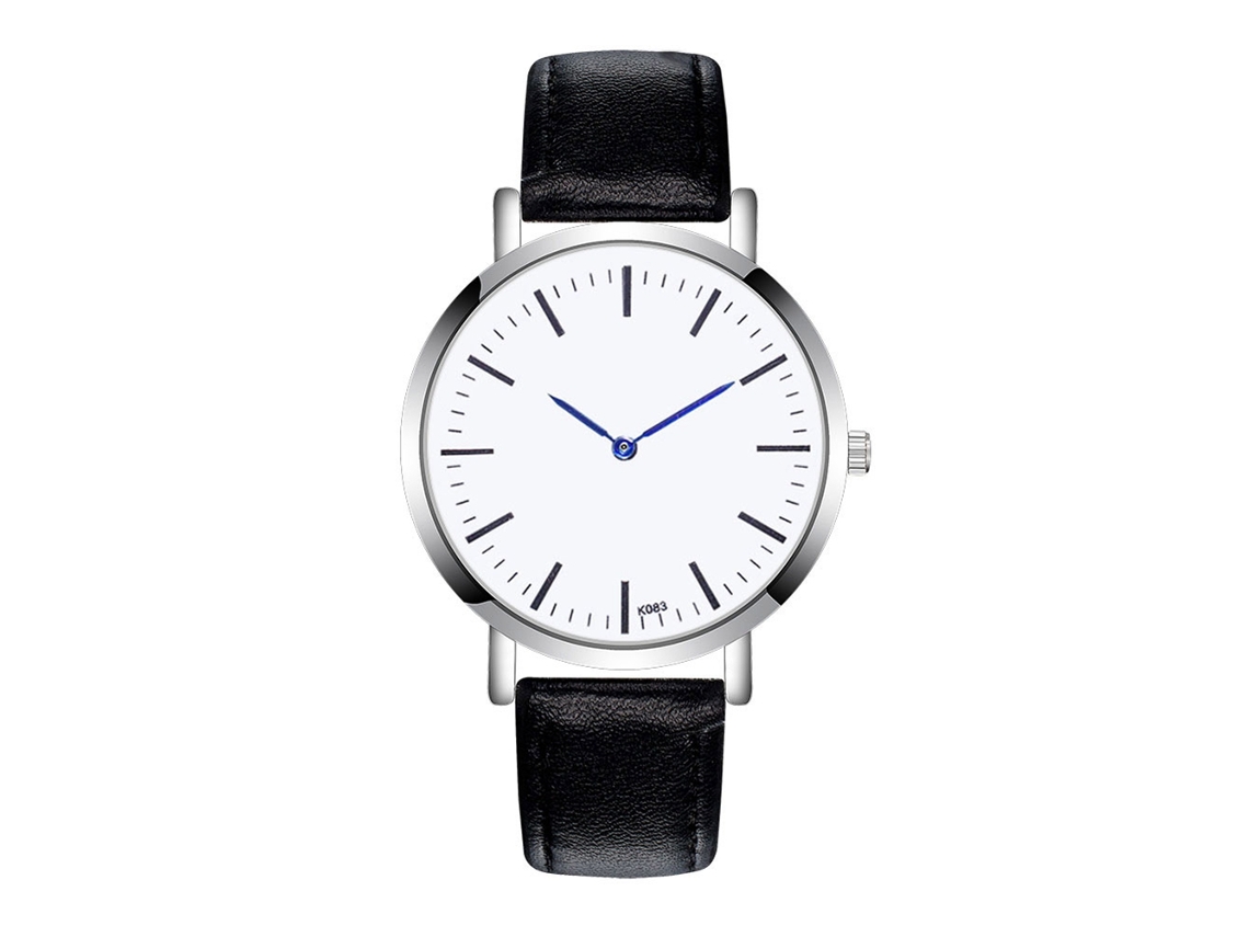 Relógio masculino esportivo para negócios com pulseira de couro preta, estilo moderno.